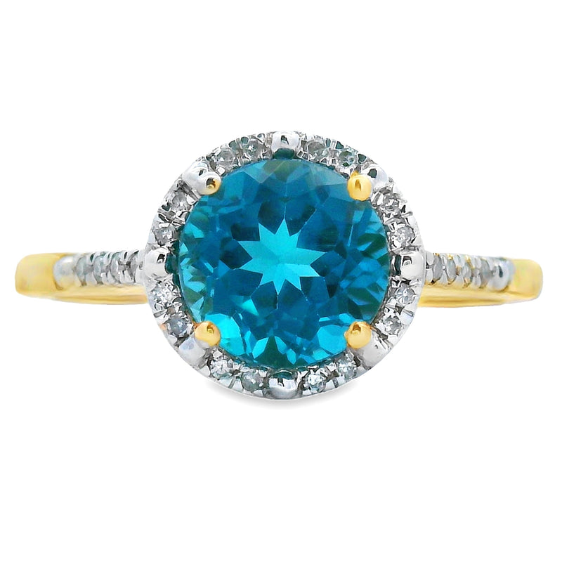 Bids.com 1.35ct London Blue Topaz Diamond Ring 10KT Yellow Gold Rings White Smoke 7.0
