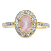 Bids.com .53ct Rose Quartz Diamond Ring 10KT Yellow Gold Rings White Smoke 7.0