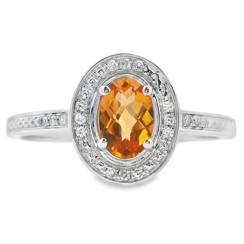 Bids.com .47ct Citrine Diamond Ring 10KT White Gold Rings White Smoke 7.0