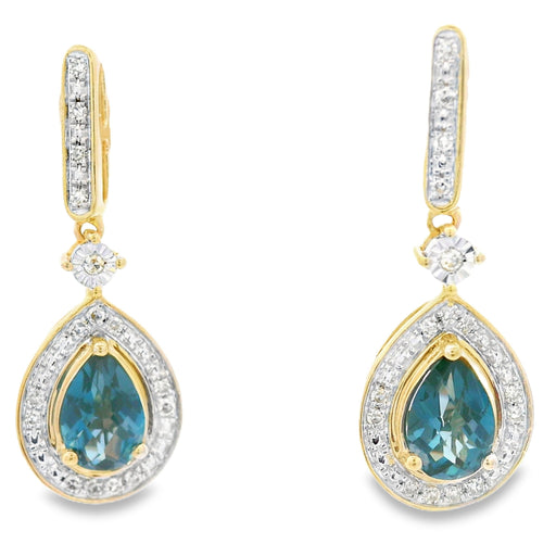 Bids.com London Blue Topaz Dangle Earrings 10KT Yellow Gold Earrings White Smoke Default Title