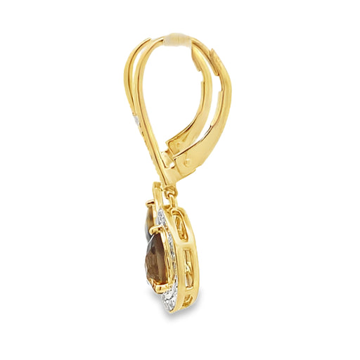 Bids.com .87ct Quartz Diamond Dangle Earrings 10KT Yellow Gold Earrings White Smoke