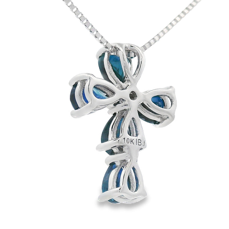 Bids.com .82ct Sapphire Cross Religious Pendant 10KT White Gold Pendants White Smoke 18