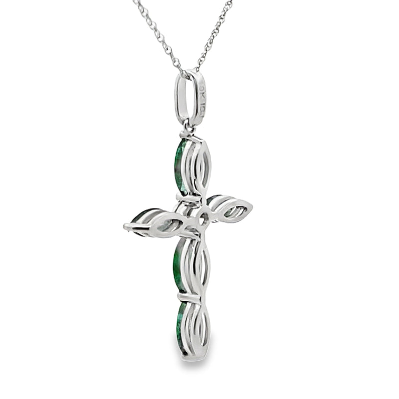Bids.com Emerald Diamond Cross Religious Pendant 10KT White Gold Pendants White Smoke 18
