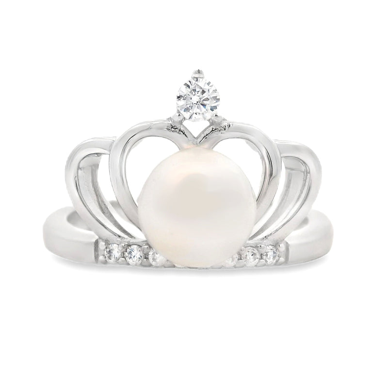 Bids.com FW Pearl Cubic Zirconium Ring Sterling Silver Rings White Smoke 5.0