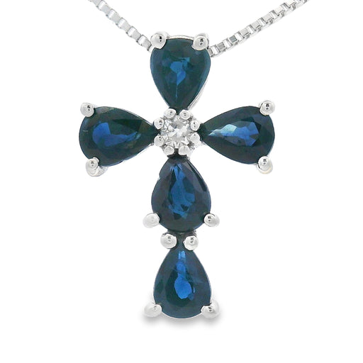 Bids.com .82ct Sapphire Cross Religious Pendant 10KT White Gold Pendants White Smoke 18