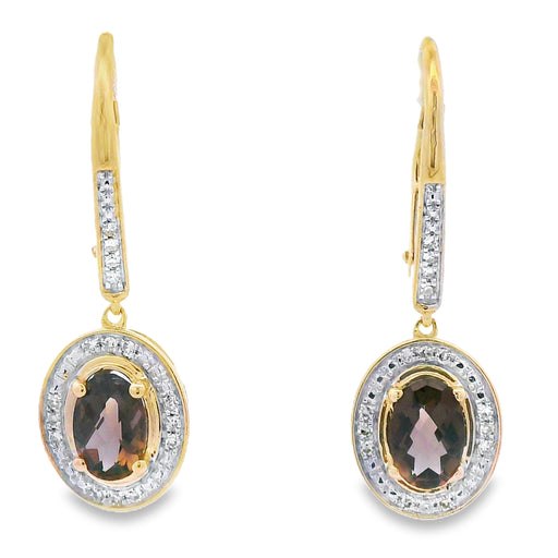 Bids.com .81ct Quartz Diamond Dangle Earrings 10KT Yellow Gold Earrings White Smoke Default Title