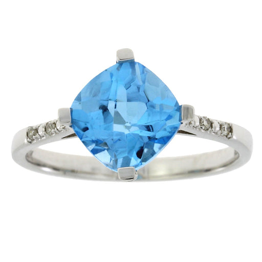 Bids.com 1.20ct Blue Topaz Diamond Ring 10KT White Gold Rings White Smoke 7.0