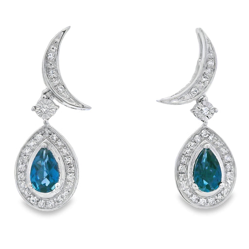 Bids.com .59ct London Blue Topaz Dangle Earrings 10KT White Gold Earrings White Smoke Default Title