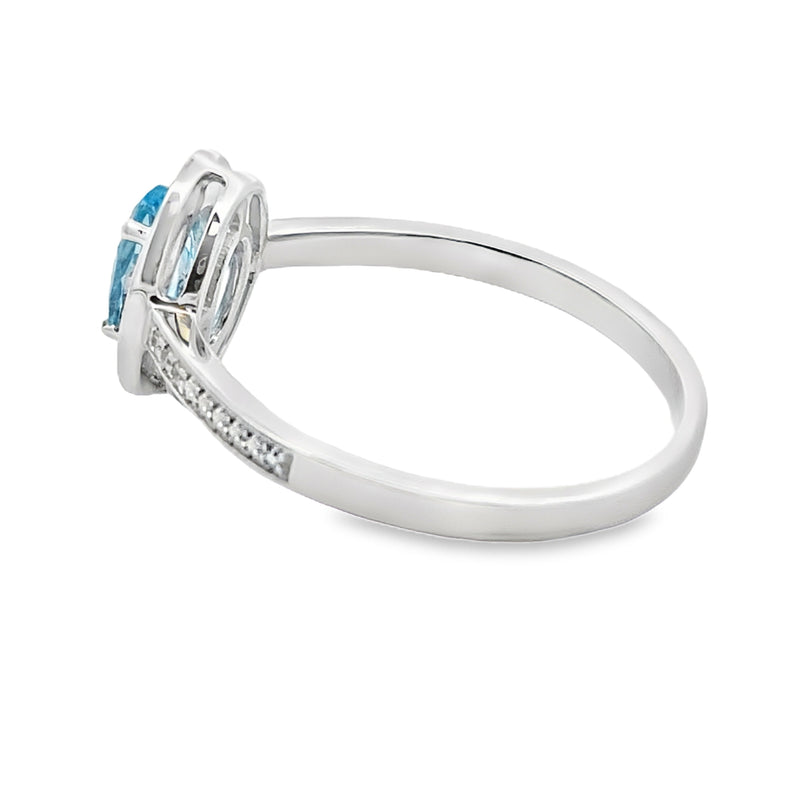 Bids.com .59ct Blue Topaz Diamond Ring 10KT White Gold Rings White Smoke 7.0