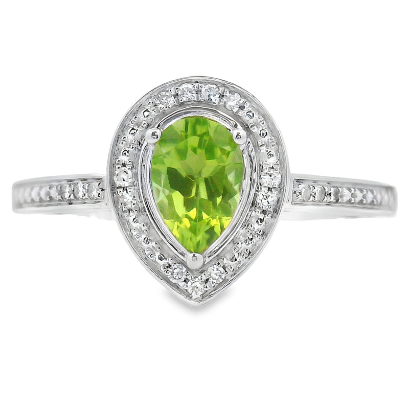 Bids.com .50ct Peridot Diamond Ring 10KT White Gold Rings White Smoke 7.0
