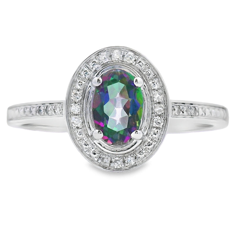 Bids.com .61ct Mystic Fire Topaz Diamond Ring 10KT White Gold Rings White Smoke 7.0