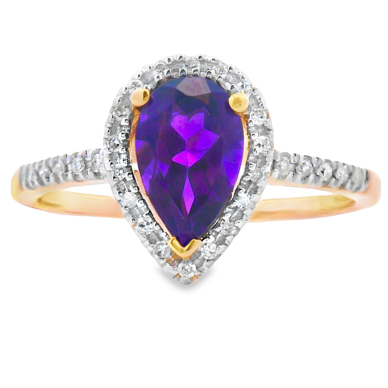 Bids.com .98ct Amethyst Diamond Ring 14KT Yellow Gold Rings White Smoke 7