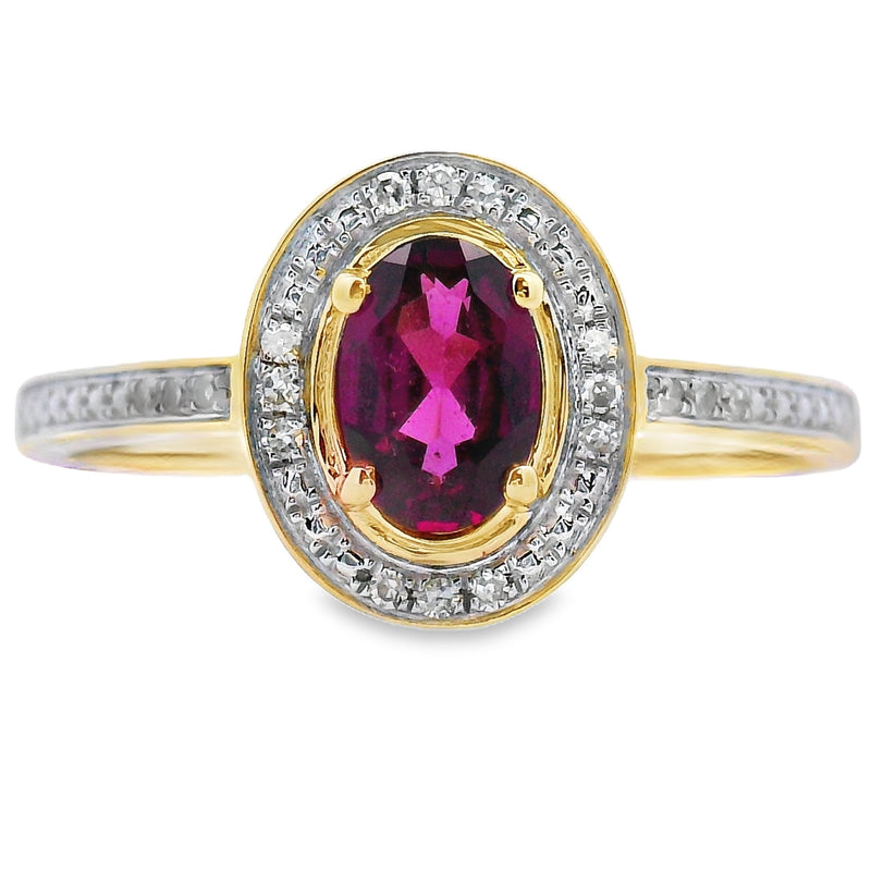 Bids.com .62ct Garnet Diamond Ring 10KT Yellow Gold Rings White Smoke 7.0