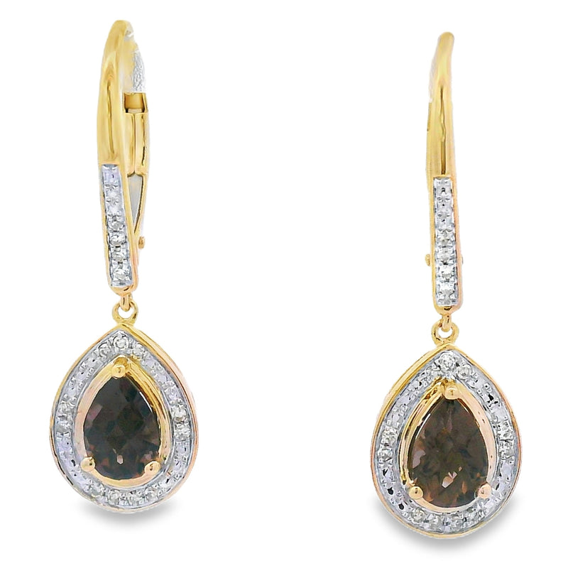 Bids.com .87ct Quartz Diamond Dangle Earrings 10KT Yellow Gold Earrings White Smoke Default Title