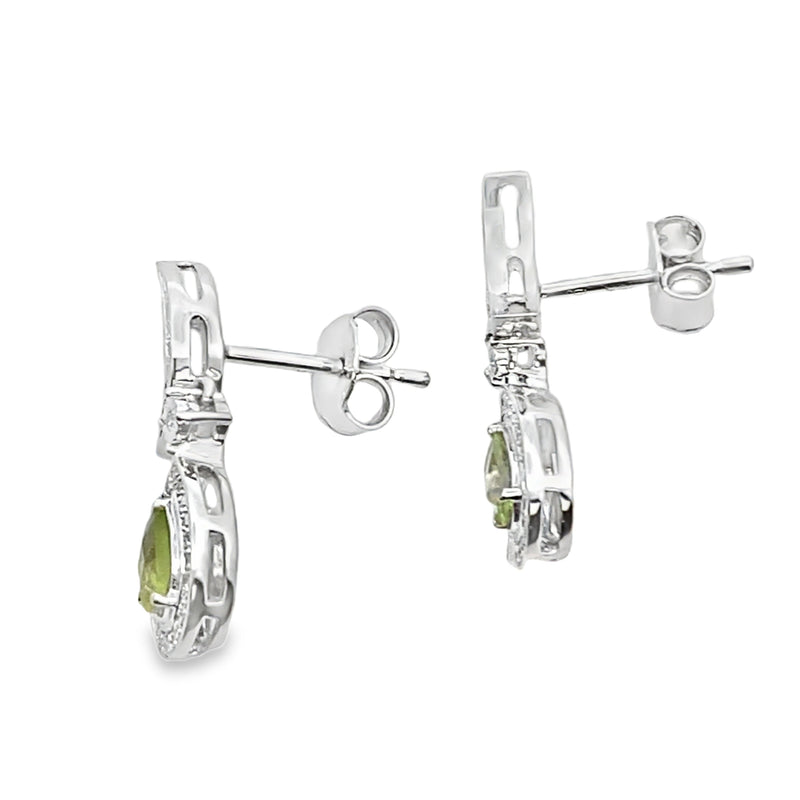 Bids.com .52ct Peridot Diamond Dangle Earrings 10KT White Gold Earrings White Smoke
