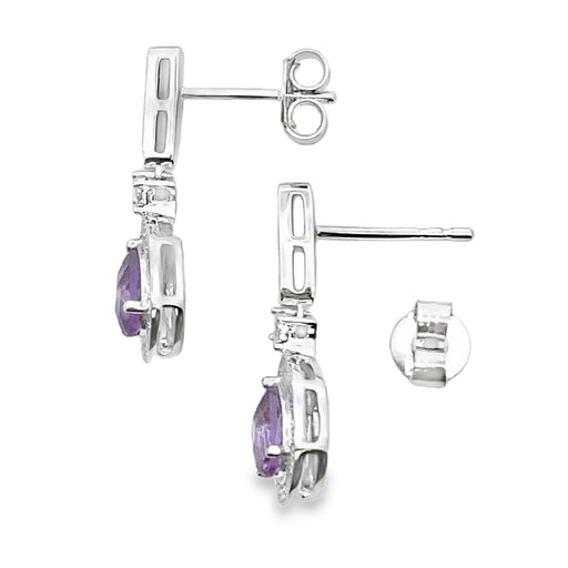 Bids.com .88ct Amethyst Diamond Dangle Earrings 10KT White Gold Earrings White Smoke