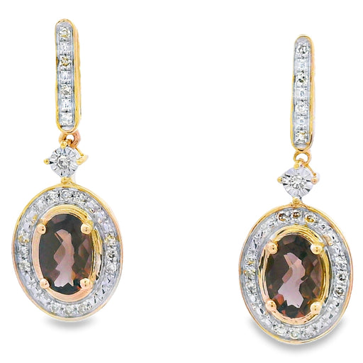 Bids.com .88ct Quartz Diamond Dangle Earrings 10KT Yellow Gold Earrings White Smoke Default Title