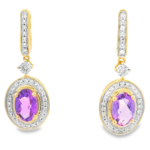 Bids.com .93ct Amethyst Diamond Dangle Earrings 10KT Yellow Gold Earrings White Smoke Default Title