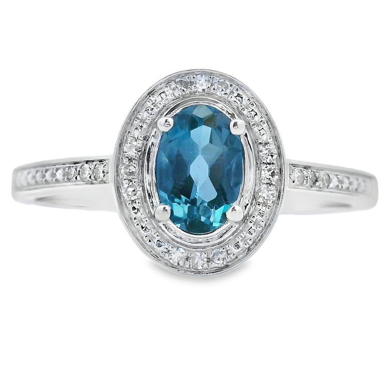 Bids.com .63ct London Blue Topaz Diamond Ring 10KT White Gold Rings White Smoke 7.0