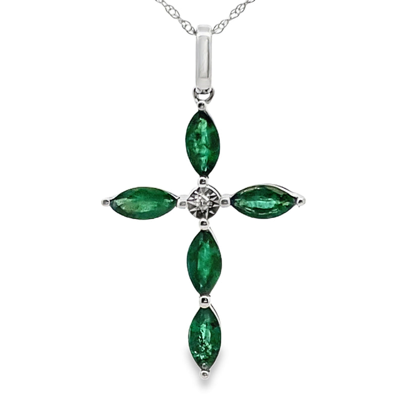 Bids.com Emerald Diamond Cross Religious Pendant 10KT White Gold Pendants White Smoke 18