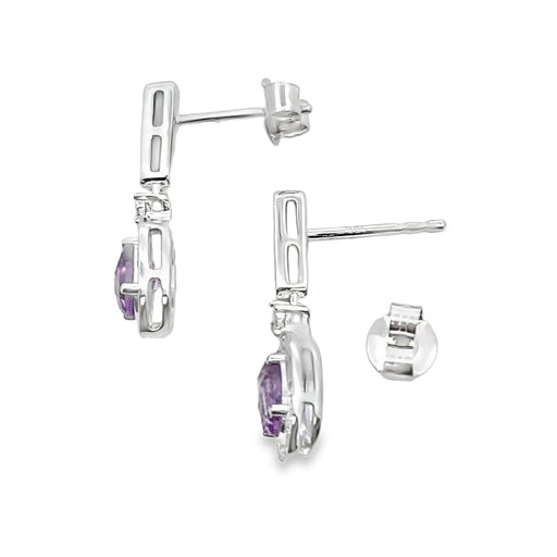 Bids.com .93ct Amethyst Diamond Dangle Earrings 10KT White Gold Earrings White Smoke
