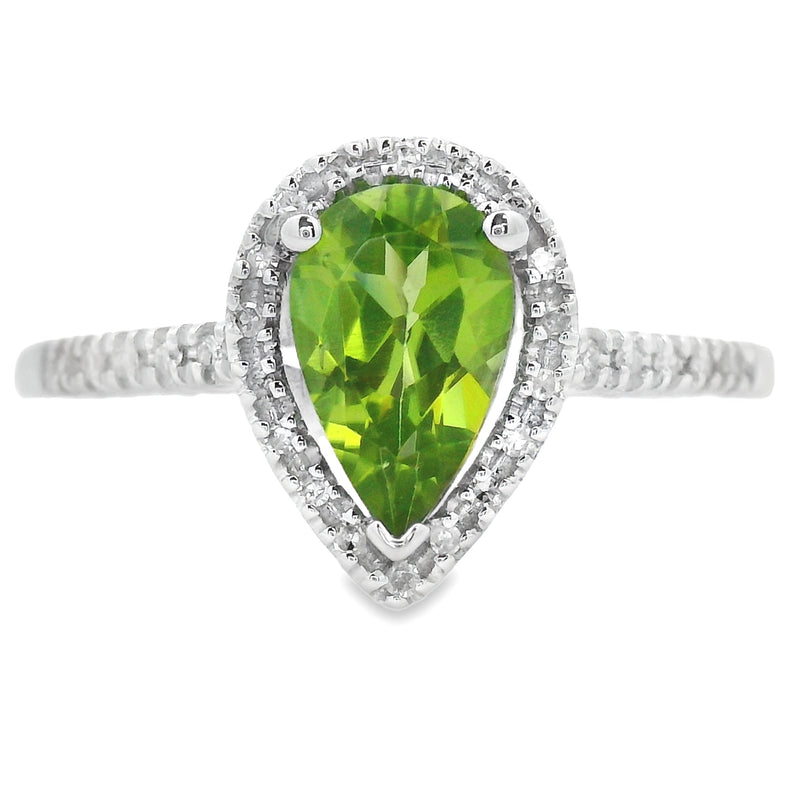 Bids.com 1.10ct Peridot Diamond Ring 14KT White Gold Rings White Smoke 7