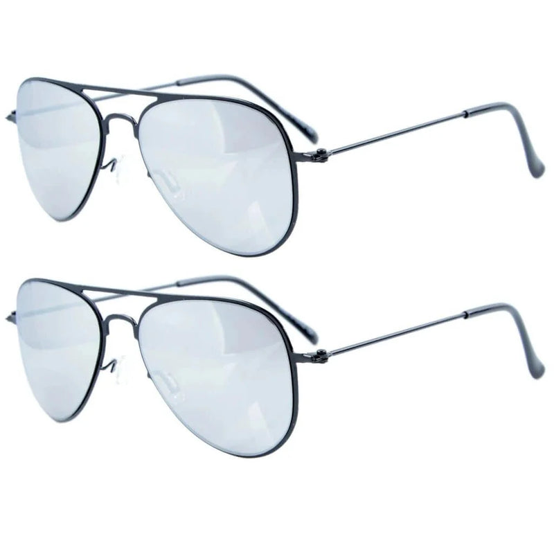 eyekeeper.com Kids Sunglasses 2 Pack Pilot Metal Style S15017 Sunglasses White Smoke Black Silver Mirror