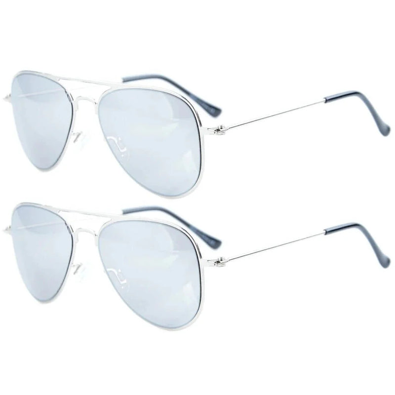 eyekeeper.com Kids Sunglasses 2 Pack Pilot Metal Style S15017 Sunglasses White Smoke Silver Mirror