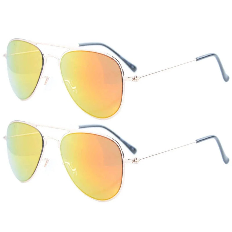 eyekeeper.com Kids Sunglasses 2 Pack Pilot Metal Style S15017 Sunglasses White Smoke Gold Red Mirror