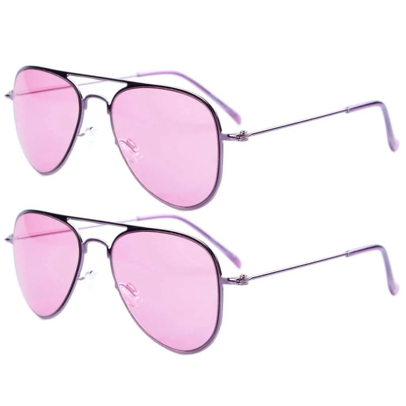 eyekeeper.com Kids Sunglasses 2 Pack Pilot Metal Style S15017 Sunglasses White Smoke Purple Lens