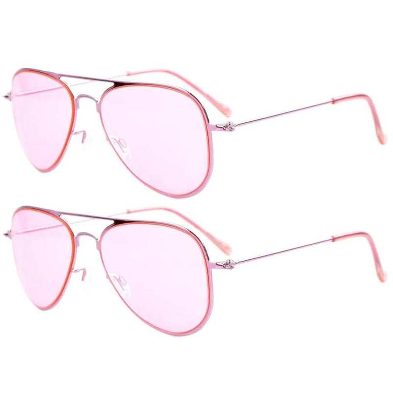 eyekeeper.com Kids Sunglasses 2 Pack Pilot Metal Style S15017 Sunglasses White Smoke Pink Lens