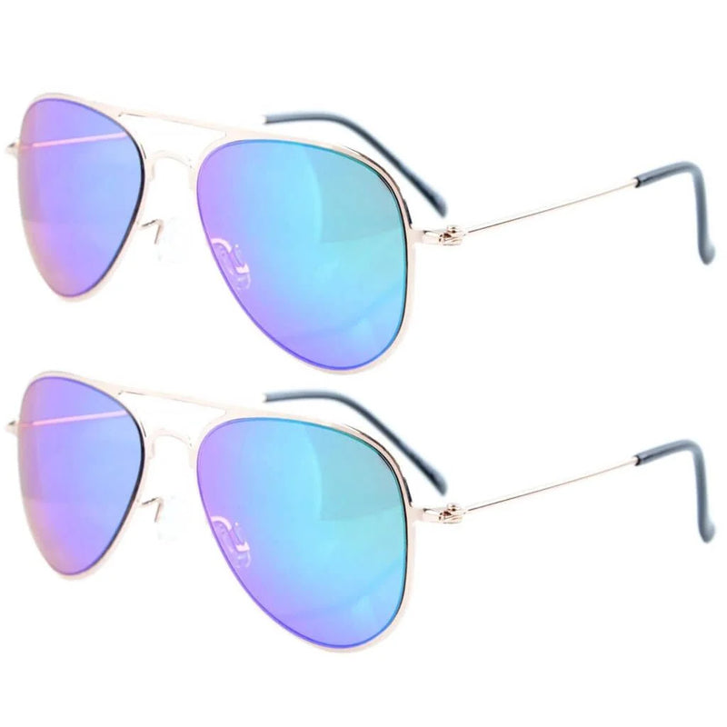 eyekeeper.com Kids Sunglasses 2 Pack Pilot Metal Style S15017 Sunglasses White Smoke Gold Green Mirror
