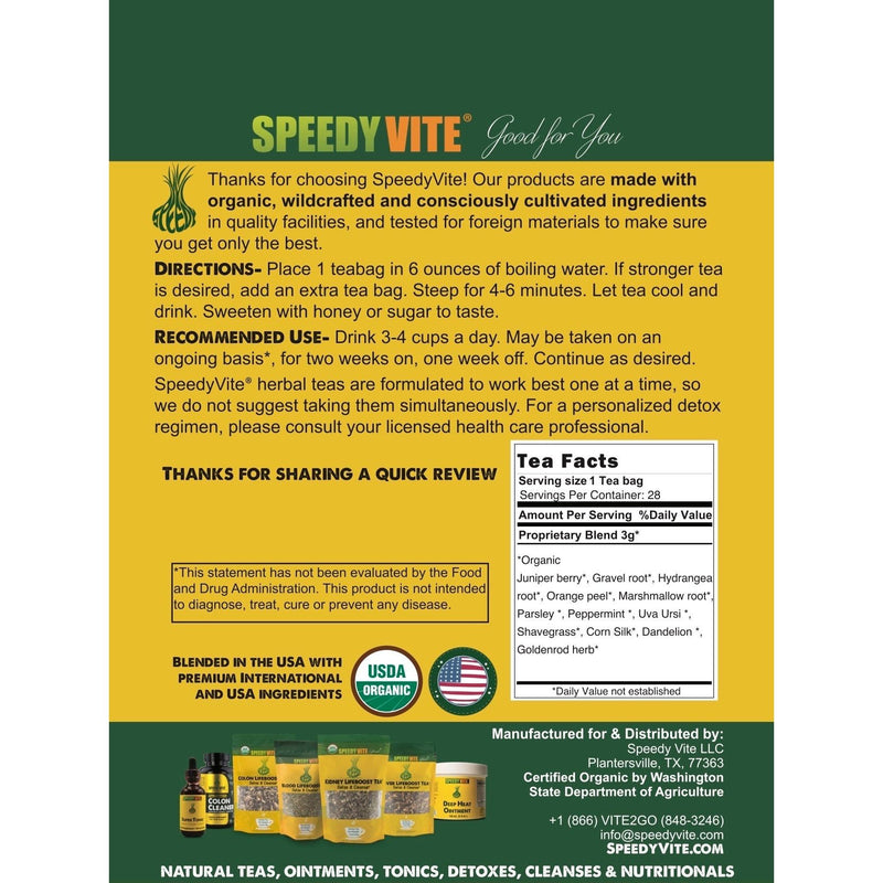 SpeedyVite® Kidney LifeBoost® Tea | USDA Organic Kidney & Bladder Support* | SpeedyVite® - FREE SHIPPING Tea Dark Slate Gray 1x 4oz Loose leaf,1x 28 Teabags,1x 2oz Loose leaf,1x 8oz [2x 4oz] Loose leaf,CASE OF 6x 4oz Loose Leaf,CASE OF 6x 28 Teabags