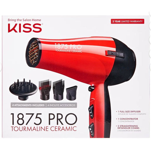 VIP Extensions KISS Red Tourmaline Ceramic Hair Dryer with 4 Styling Attachments Hair Dryer White Smoke