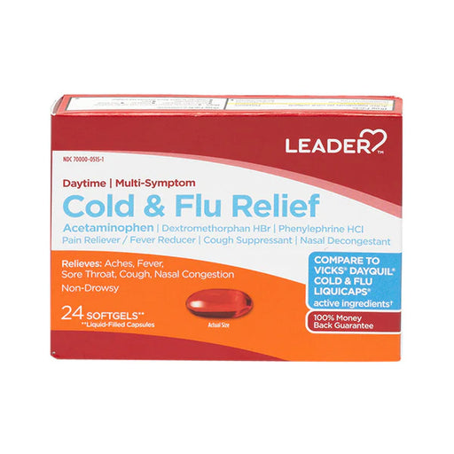 Leader Leader Daytime Severe Cold & Flu Relief, Cooling Sensation, 24 Caplets Medicine & Drugs Misty Rose