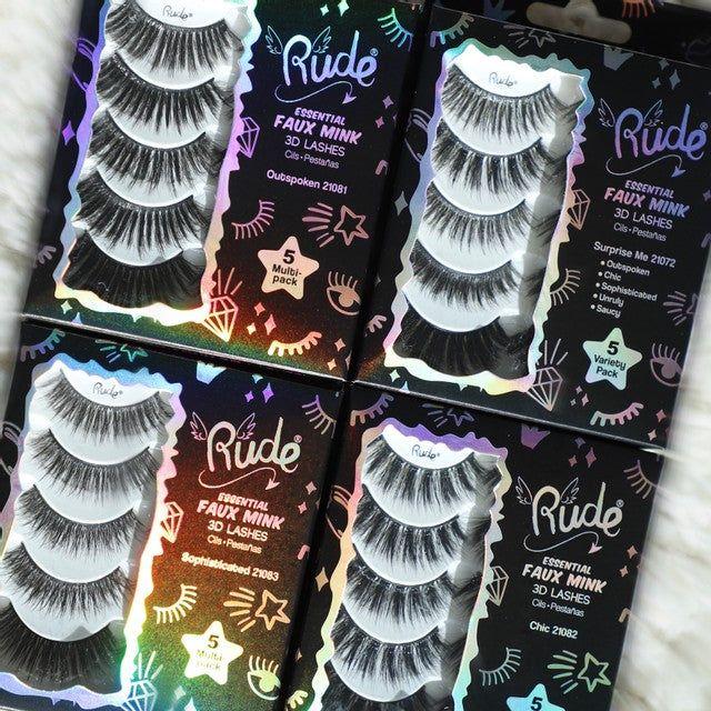Rude Cosmetics Essential Faux Mink 3D Lashes 5 Multi-Pack False Eyelashes Light Gray Outspoken,Chic,Sophisticated,Fancy,Adventurous,Captivating