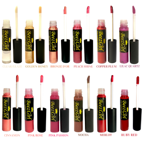 Honey Bee BeezGirl Essential Lipgloss Beauty White Smoke Clear Glaze,Golden Honey,Bronze D’or,Peach Shine,Copper Plum,Lilac Sapphire,Cinnamon,Pink Rose,Pink Passion,Mocha,Merlot,Ruby Red