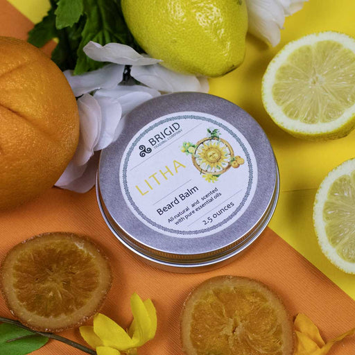 Brigid Trading Company Litha Beard Balm – Natural Citrus Beard Balm with Hold, Lemon & Orange Beard Oil Sienna 3 oz,1.5 oz