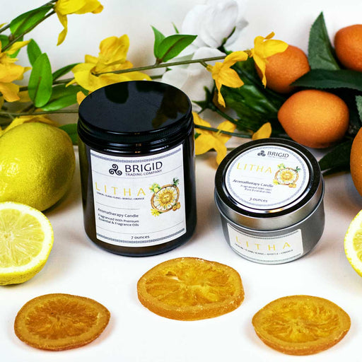 Brigid Trading Company Litha Soy Wax Candle – Lemon & Orange Natural Candle for the Summer Solstice Aromatherapy Candle White Smoke 7oz amber jar