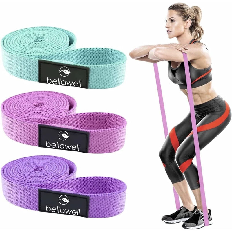 Bellawell Health Long Resistance Bands 3 Strengths Purple, Pink and Green Exercise Elastic bands White Smoke