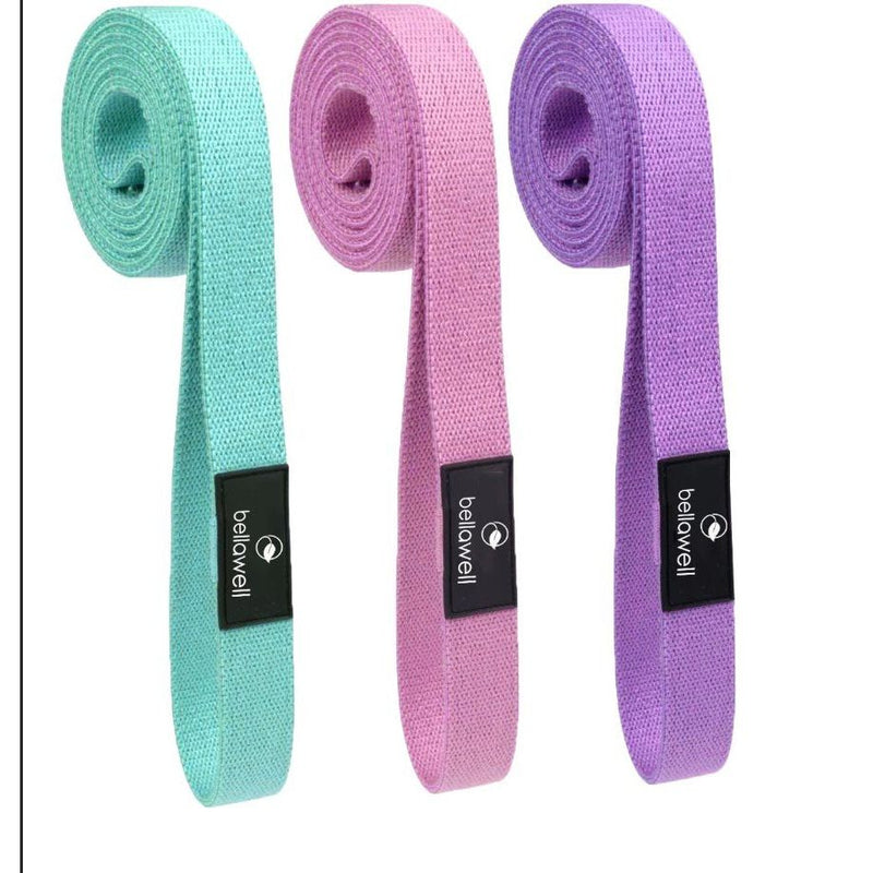 Bellawell Health Long Resistance Bands 3 Strengths Purple, Pink and Green Exercise Elastic bands White Smoke