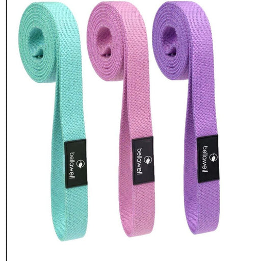 Bellawell Health Long Resistance Bands 3 Strengths Purple, Pink and Green Exercise Elastic bands White Smoke