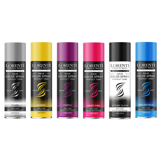 Vip Barber Supply Lorenti Hair Color Spray 150ml Assorted Colors Color Spray White Smoke Silver,Blonde,Purple,Sweet Pink,Intense Black,Endless Blue