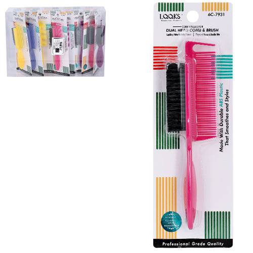 VIP Extensions LQQKS Dual Head Comb & Brush ABS Hair Tools White Smoke Pink,Blue,Yellow,Purple