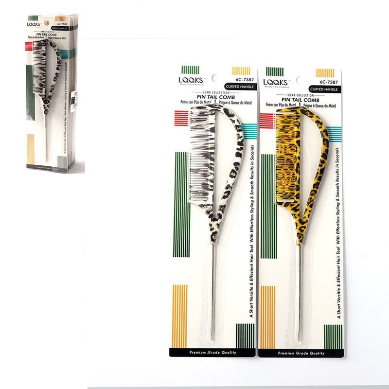 VIP Extensions LQQKS Pin Tail Comb Metal with Curved Handle, Animal Print Hair Tools White Smoke
