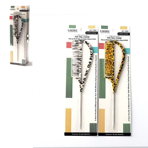 VIP Extensions LQQKS Pin Tail Comb Metal with Curved Handle, Animal Print Hair Tools White Smoke
