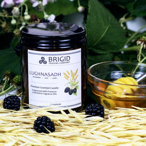 Brigid Trading Company Lughnasadh Soy Wax Candle – Blackberry, Oats & Honey Natural Candle for Lammas Premium Scented Candle Black 7oz