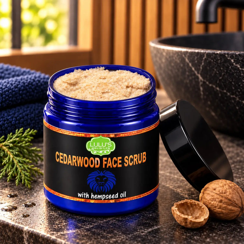 Lulu’s Holistics Cedarwood Face Scrub – Exfoliating Cleanser for Men facial scrub Black 1 (4oz jar),2 (4oz jars),3 (4oz jars),4 (4oz jars)