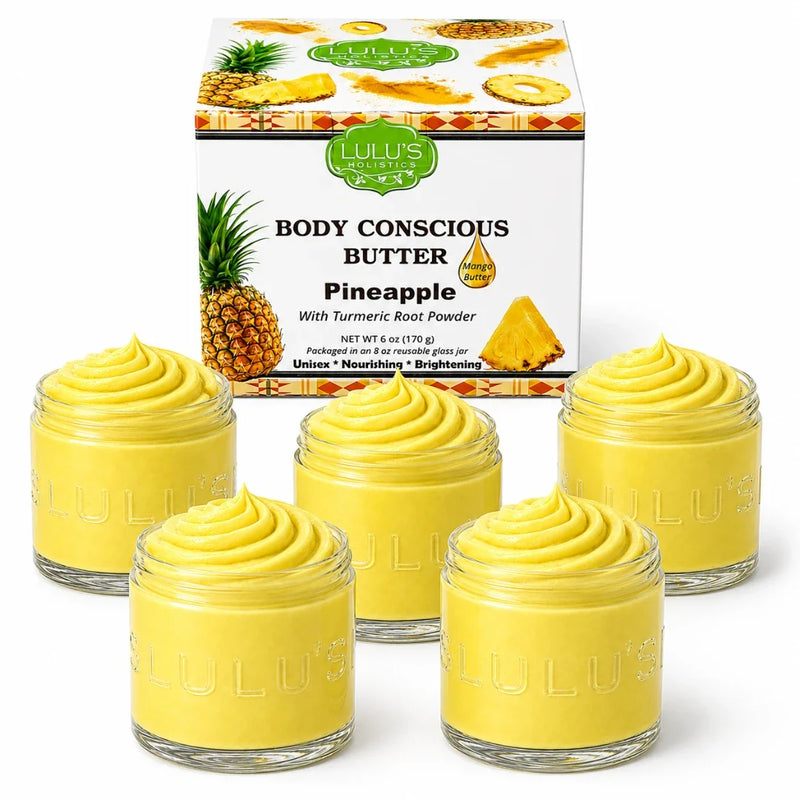 Lulu’s Holistics Unrefined Unscented Whipped Body Butter – Pure, Balanced Moisture Lotion & Moisturizer White Smoke Pineapple / 5-Pack