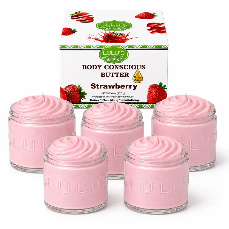 Lulu’s Holistics Unrefined Unscented Whipped Body Butter – Pure, Balanced Moisture Lotion & Moisturizer White Smoke Strawberry / 5-Pack